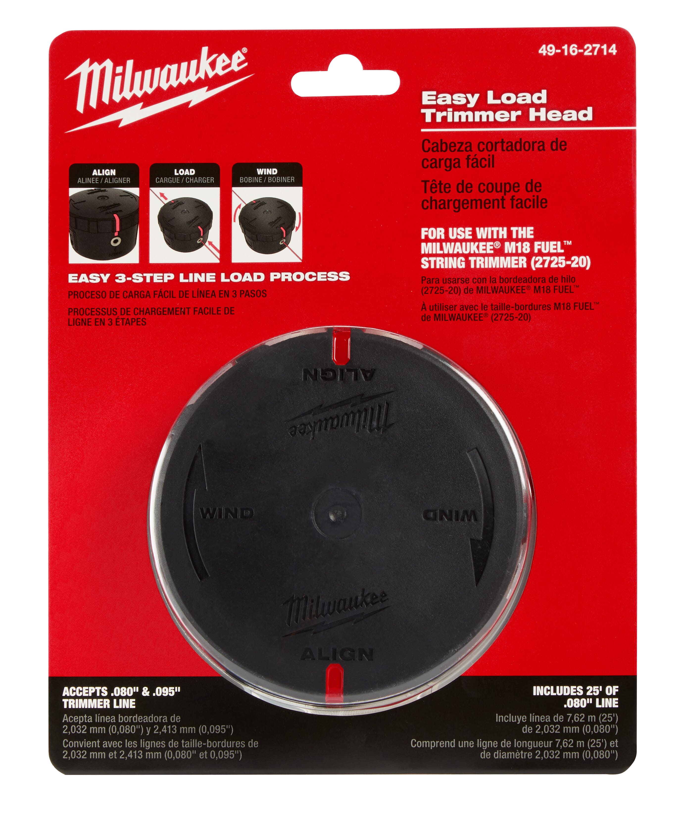 Milwaukee® 49-16-2714 Easy Load Trimmer Head With M18 FUEL™ 2725-20 String Trimmer, For Use With M18 FUEL™ 2725-20 String Trimmer, Plastic, Black